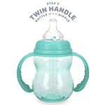 Nuby 3 in 1 Baby Bottle to Training Sippy Cup - 8 Oz Toddler Cups Spill Proof with Soft Spout, Nipple & Removeable Grip Handles - BPA Free & Dishwasher Safe (Teal)