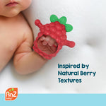 RaZbaby RaZberry Grip Silicone Teether Toy for 3M+ | Drop Resistant Hand Held Teether for Babies and Infants - Designed by Nature with Our Patented BerryBumps Multitextured Design | 3M+, Red