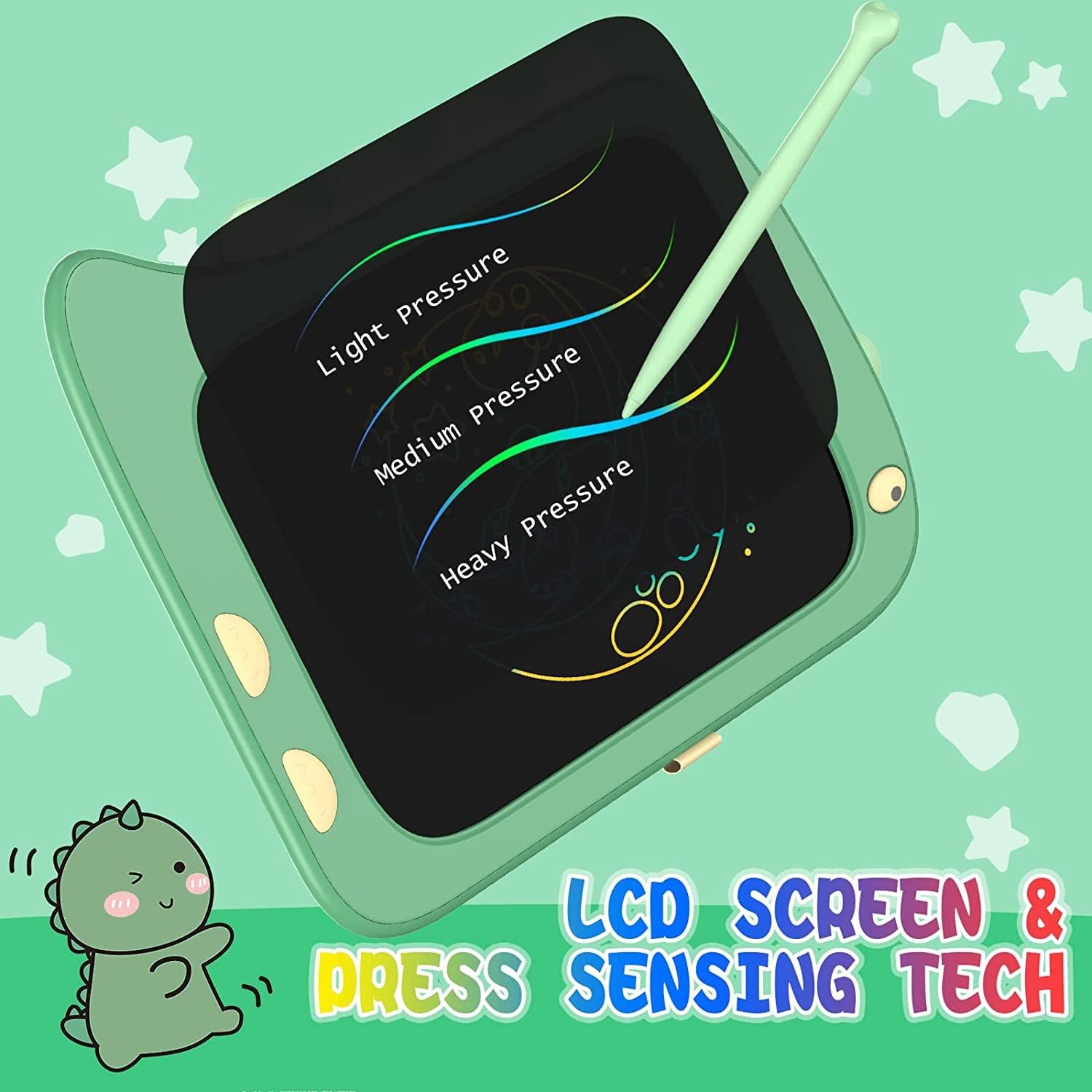 ORSEN 8.5 Inch LCD Doodle Board Tablet Toy - Green Dinosaur Drawing Pad for Kids 2-6 Years Old - Christmas and Birthday Gifts