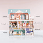 ROBOTIME Doll House Wooden Dollhouse for Kids 3 4 5 6 Years Old, Doll House w/28PCS Furniture Plastic, for 3.3”Dolls, Birthday Presents for Toddler 3+