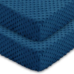 Entisn Baby Crib Sheets 2 Pack, 28 x 52 Inch Minky Dot Fitted Crib Mattress Sheet for Boys, Soft and Warm Fleece Nursery Bedding for Standard Toddler Bed Mattresses (Navy Blue)