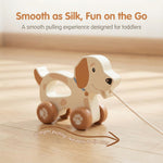WoodenEdu Baby Toys Car,Wooden Pull Along Toddler Toy, Developmental Toy for 1 Year Old Girl Boy Birthday Gift (Cute Dog)