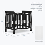 Dream On Me Violet 4-In-1 Convertible Mini Crib In Black, Greenguard Gold Certified, JPMA Certified, 3 Position Mattress Height Settings, Non-Toxic Finish