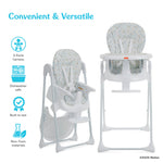 Dream On Me Fisher Price Tiny Bites Baby & Toddler Highchair – Cloud Grey, One-Click Folding, 7 Adjustable Height Levels, 2 Recline Positions, Removable Dishwasher-Safe Tray, Space-Saving