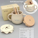 teensy peepsy Honey Pot 2-in-1 Silicone Training Cup 8.5oz, Unisex Baby Sippy Cup with Straw & Snack Cup for 6 months+ Break Resistant Straw Cup, Toddler Smoothie (Sandy Beige)