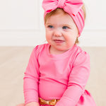 RuffleButts Girls UPF50+ Shimmer Swim Bow Headband - Rose, One Size