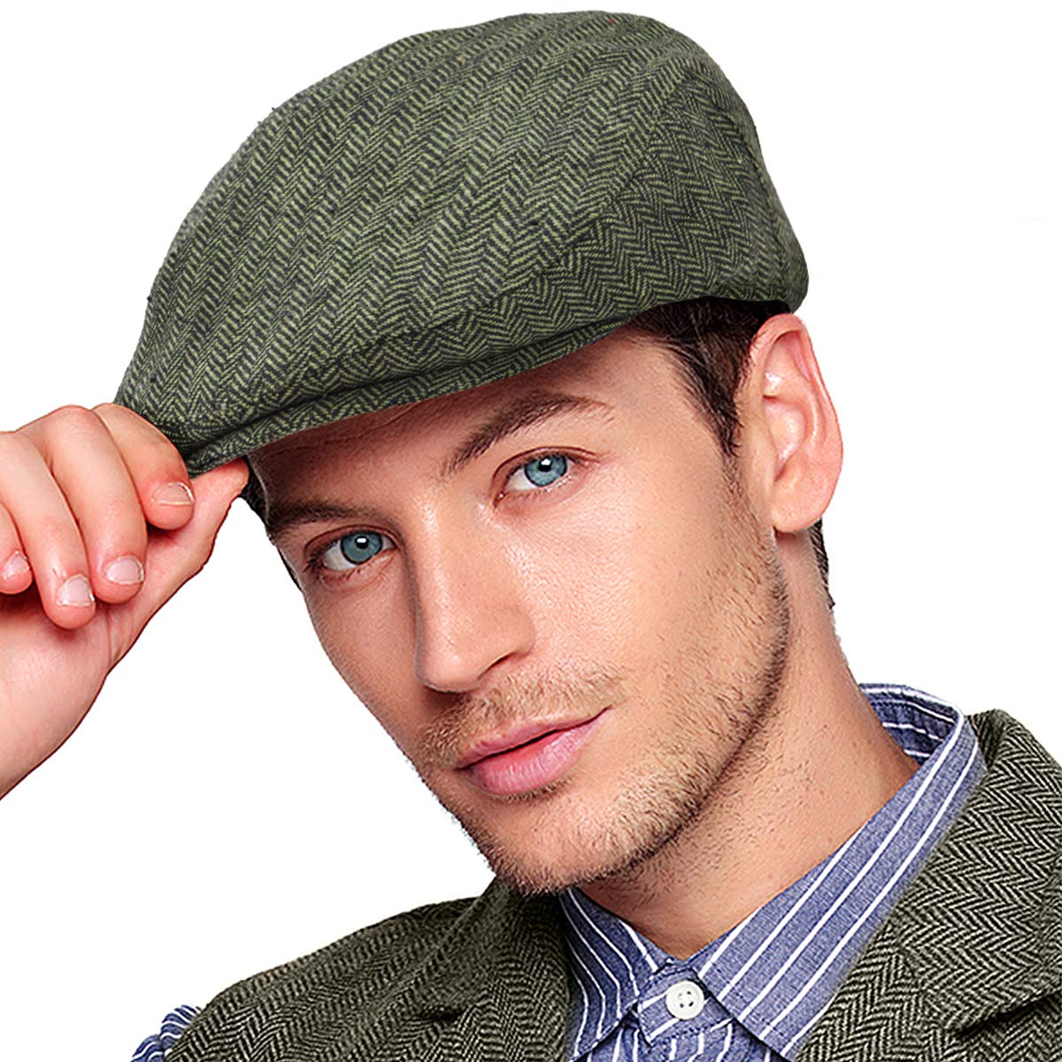 Men Ivy Hat Newsboy Cap - Classic Wool Blend Tweed Flat Cap Cabbie Hat Men