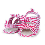 Karwuiio Infant Baby Girls Summer Sandals Cute Plaid Print Bowknot Flat Shoes Non-Slip Sole Flats Newborn First Walker Shoes (Red, 6-9 Months)