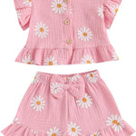 BemeyourBBs Summer Toddler Girl Clothes Baby Girl Ruffle Sleeveless Shirt with Buttons Bow Bloomers Shorts Set Cute Outfits