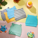 6 Pieces Newborn Baby Hat Bear Ears Infant Caps Baby Boy Girl Toddler Hats Infant Beanie Caps for 0-3 Months (Gray White, Light Gray, Yellow, Green, Blue, Blue Green,Classic)