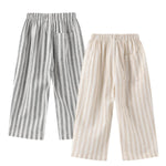 Ashmyova Classic Casual Pants for Boys Thin Cotton Stripe Elastics Waist Spring Summer Trousers Toddler Long Pants 2Pcs Black/Khaki Size 12-18 Months