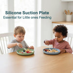Qyeejong Classic Toddler Plates with Suction 2 Pcs, BPA Free Silicone Baby Suction Plates, Stick Dinner Dishes for Baby Toddler Kids, Dishwasher Safe, Stackable