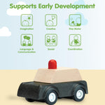 PlanToys® Police Car Wooden Montessori Vehicle Toy | Early Movement, Imagination and Practical Life Exploration | Eco Friendly Car for Indoor and Outdoor Play