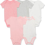 HonestBaby baby-girls 5-pack Short Sleeve Bodysuits One-piece 100% Organic Cotton for Infant Baby Girls