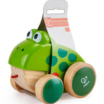 Hape Frog Pull-Along | Wooden Frog Fly Eating Pull Toddler Toy, Bright Colors
