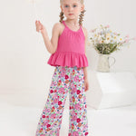 Toddler Clothes 2t 3t Girl Summer Clothes Kids Cute Red Halter Crop Ruffle Tops High Waist Long Flower Pants Toddler Girl Summer Outfits Clothing Set
