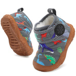 BARERUN Toddler Boots Wide Toe Girls Boys Winter Boots Cozy Fleece Snow Boots Dinosaur Slippers Indoor Outdoor Warm Shoes Grey Baby Shoe Size 12-18 Months