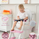 Forbena Girls Potty Training Seat with Step Stool Ladder, Pink Toilet Potty Seat for Baby Girl Toddlers, Kids Chair Stairs with Handles and Soft Cushion (White and Pink)