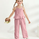 Toddler Clothes 2t 3t Girl Summer Clothes Kids Cute Pink Halter Crop Tops High Waist Pants Toddler Girl Summer Outfits Children Matching Clothing Set