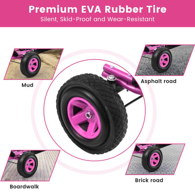 Costzon Go Kart for Kids, 4 Wheel Off-Road Pedal Go Cart w/Adjustable Seat, Steering Wheel, 2 Safety Brakes, EVA Rubber Tires, Ride-On Toys for Boys & Girls, Outdoor Racer Ride On Pedal Car (Pink)