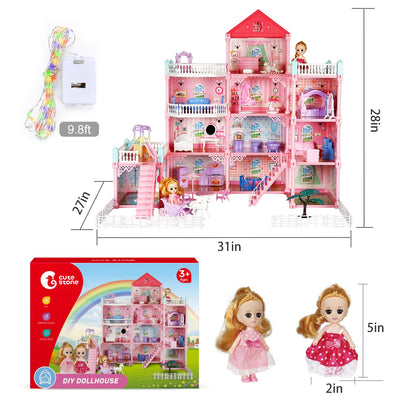 Huge Doll House Dollhouse with Light, Gift for Girls