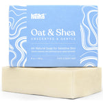Heika Oat & Shea soap bar with blue packaging on a white background