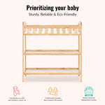 Dream On Me Emily Changing Table, Compact and Lightweight, Solid New Zealand Pinewood, Elevated Safety Rails, Two Storage Shelves, Includes Water-Resistant 1" Changing Pad — Natural