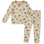 pureborn Toddler Viscose From Bamboo Pajamas Set Pjs - Little Girl Boy Long Sleeve Snug Fit Soft Sleepwear 2pcs Khaki Puppies 3T