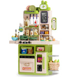 Hitish Kids Kitchen Playset Set, 63PCS Pretend Play Kitchen Toys for Toddlers, Cooking Stove with Steam Sound Light, Play Sink with Manual Faucet, Play Food Accessories Gift for Boys, 33’’H Green
