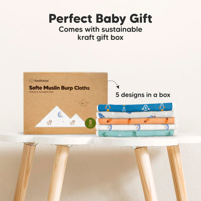 5-Pack Muslin Burp Cloths Baby Boy, Girl - Very Absorbent Baby Burp Cloth Rags, 8-Layers Viscose Derived from Bamboo Cotton Muslin Towel, Super Soft Spit Up Rags, No Shrink Washcloths (Cosmo)