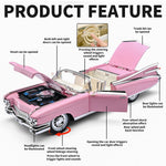 RZAPE Toy Car Models 1/24 Diecast Cars Eldorado Metal Model Cars Carros De Coleccion,Model Car Kits for Adults and Boys,Pull Back Car with Lights and Sounds,Toy Cars for Boys Age 4-7（Pink）