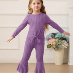 Toddler Girl Clothes 2t 3t Toddler Girl Fall Outfits Kids Clothes Long Sleeve 2-Piece Purple Knitted Shirt Tops Bell Bottom Pants Winter Clothing Sets