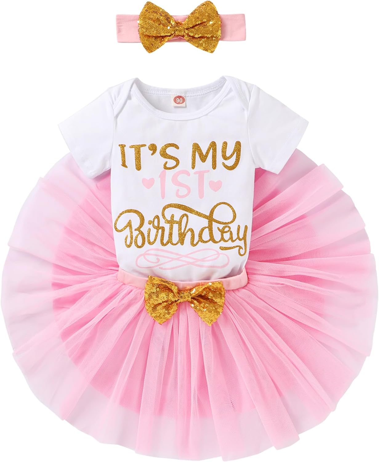 Newborn Baby Girls My 1st Birthday Dress Infant Shiny Printed Sequin Bowknot Tutu Princess Dress