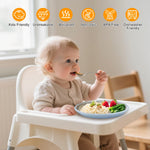 JVEOO Stainless Steel Toddler Plates with Suction, 4 Pack Kids Baby Plates Set with Sturdy Silicone Suction Base Easy to Clean 9 inch