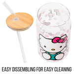 Silver Buffalo Sanrio Hello Kitty Strawberry Milk Bow Pink Polka Dot Glass Jar Tumbler with Bamboo Lid and Glass Straw, 16 Ounces