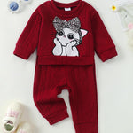 Kucnuzki 2T 3T Girl Clothes Fall Winter Sweatsuit Soft Top Red Pullover Sweatshirt Long Casual Pants Toddler Little Girl Clothes Two Piece Outfits