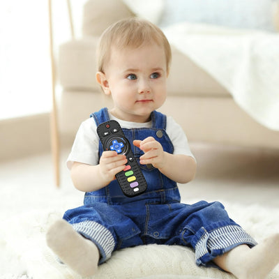 Fu Store Silicone Baby Teether Toys for 0-12 Momths 3-24 Months Infant Toddlers TV Remote Control Rattle Teethers for Babies Chew Toys Teething Relief Soothe Babies Gums, Black