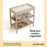 Storkcraft Morningside Changing Table (Driftwood) – GREENGUARD Gold Certified Baby Changing Table, Includes Waterproof Diaper Changing Pad, Easy 30-Minute Assembly, 2 Open Shelves for Storage
