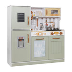 TOUCH US Wooden Play Kitchen Toy Set with Light, Kids Children Pretend Toy Kitchen Playset, Sink Play Toy Oven with Microwave,Toddler Cooking Set Toy for Ages 3+ Baby Girls Boys (Green)