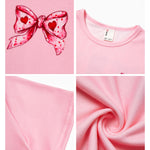PATPAT Girls T Shirts Size 8-9 Years, Pink Bow Print Graphic Tees Crew Neck Short Sleeve Shirts Kawaii Clothes Big Sister Outfit Dance Tops