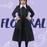 Spooktacular Creations Girls Halloween Black Costume, Black Floral Print Dress with Wig and Stocks for Girls Kids Halloween Dress Up and Role-Playing(Large(10-12 yrs))
