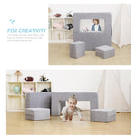 Elftopia Modular Kids Sofa,Toddler Couch Foam Armchair for Kids, Children Convertible Plush Sofa Play Set,Fold Out SofaBed(Grey)