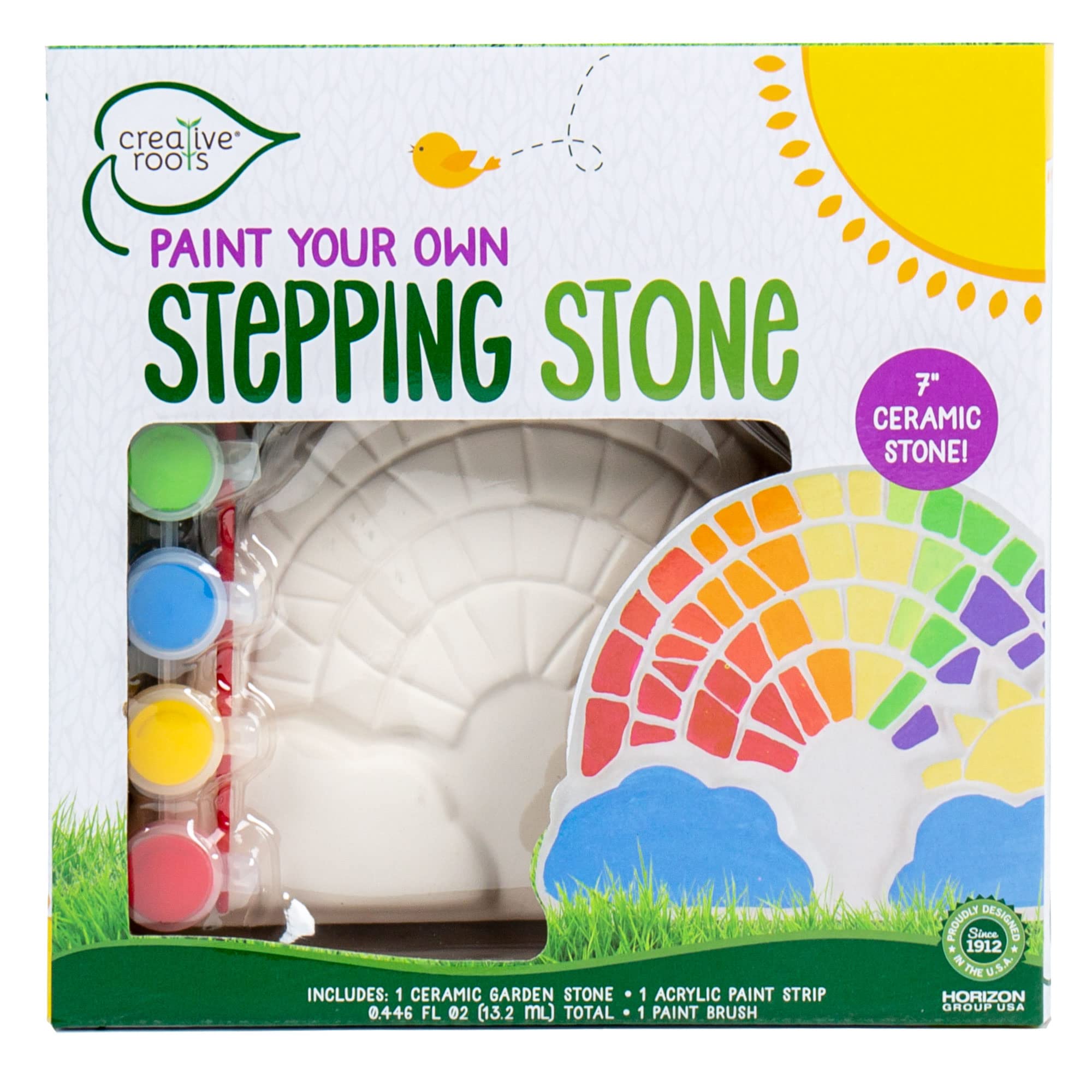 Creative Roots Mosaic Flower Garden Stepping Stone Kit, Includes 7-Inch Ceramic Stone & 6 Vibrant Paints, DIY Stepping Stone Kit for Kids Ages 6+