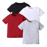 OPAWO Unisex Infant Baby Crew Neck T-Shirt 4 Pack Short Sleeve Solid Color Tees for Boys Girls (Black/White/Gray/Red, 18-24 Months)