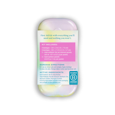 Welly Quick Fix Colorwash, On The Go First Aid Kit, Assorted Bandages, Ointments, and Hand Sanitizer, Tie Dye Patterns, 2 Pack