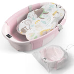 Collapsible Baby Bathtub - Large Baby Bath Tub with Thermometer & Cushion | Travel Portable Newborn Infant Bathtub | Foldable Toddler Bathtub for Baby 0 to 36 Months (Grey)