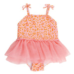 RuffleButts Girls UPF50+ Sun Protection Peplum Smocked Bodice/Tulle Skirted One Piece Swimsuit - Mermaid Princess, 5