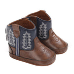Karwuiio Toddler Baby Boys Girls Western Cowboy Boots First Walker Crib Shoes Soft Sole Non-Slip Moccasins Bootie (Dark Blue, 6-12 Months)