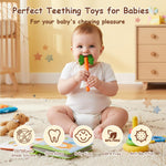 Easter Baby Teething Toys Silicone Carrot Rabbit Hollow Teething Tubes -Sensory Chew Toys Over 3 Months - Teether Straws for Teething Relief -BPA Free Infant Toys Baby Shower Gifts Baby Essentials (1)