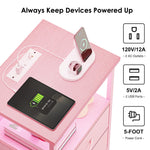 Fixwal Night Stand with Charging Station, LED Nightstand with U-S-B Ports and Outlets, 2 Fabric Storage Drawers with PU Finish, Small Bedside Table, Pink
